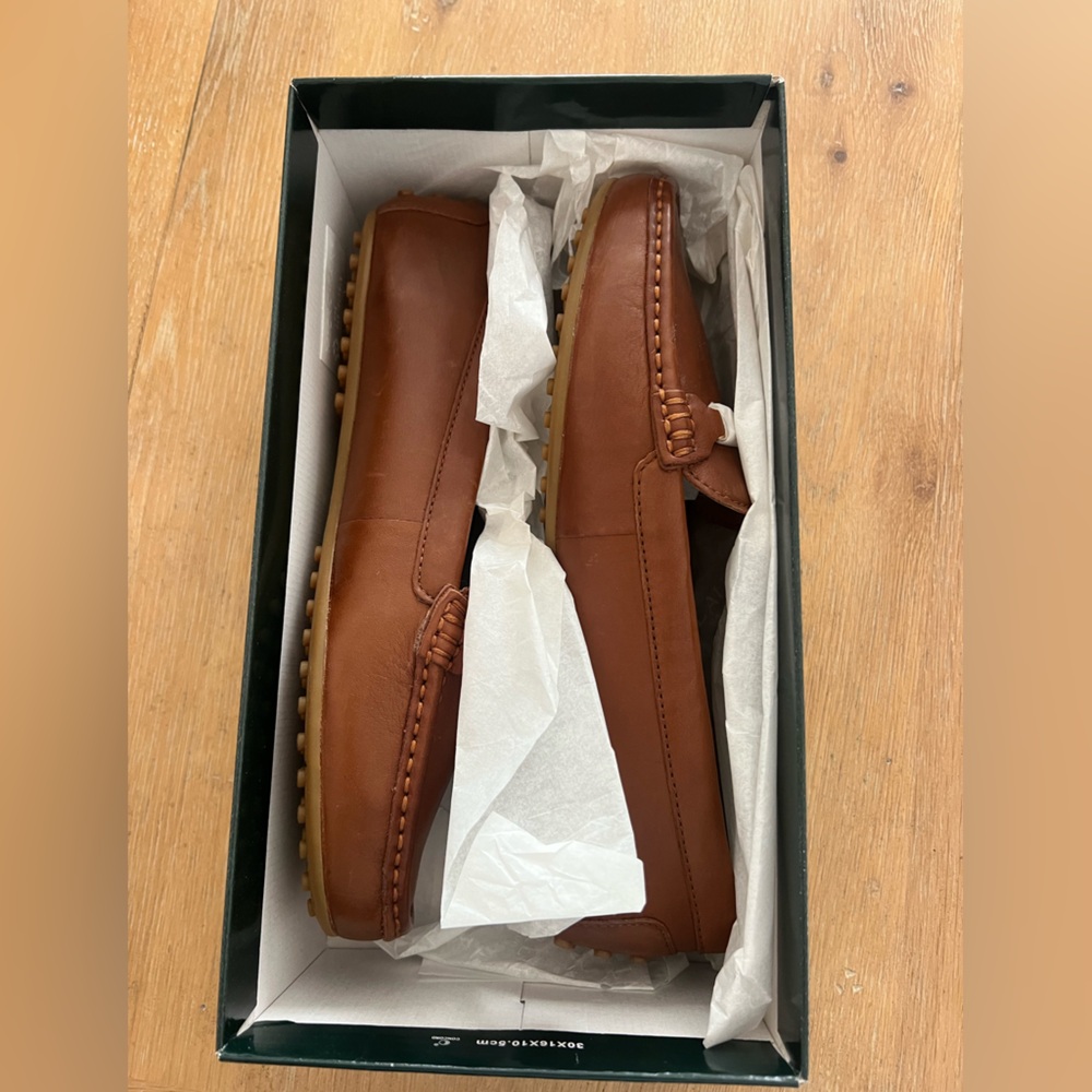 NIB Lauren Ralph Lauren Briony Women's Tan Leather Driving Shoes Loafers SZ 9